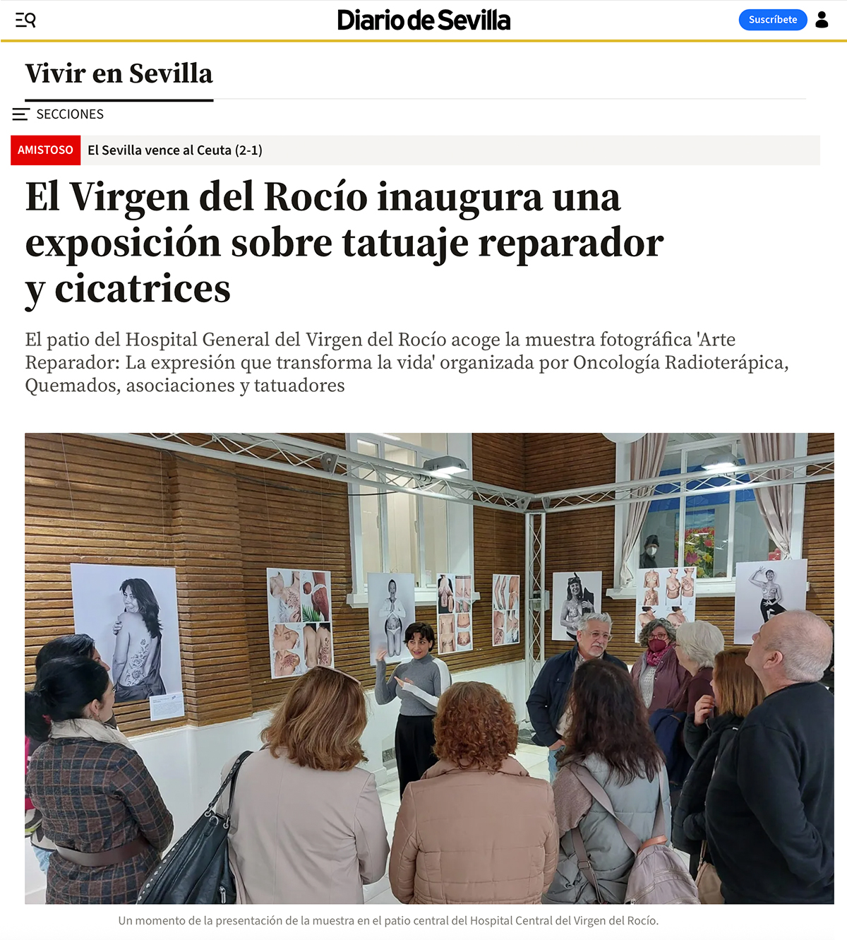 Capture de l’article du Diario de Sevilla sur l’exposition de tatouage réparateur
