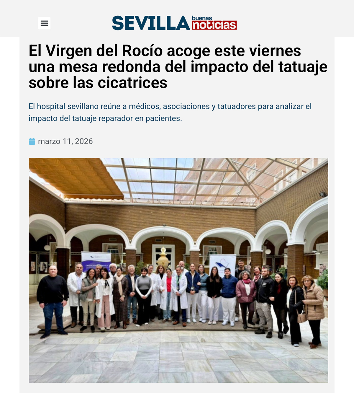 Capture de l’article Sevilla Buenas Noticias sur la table ronde du CHU Virgen del Rocío