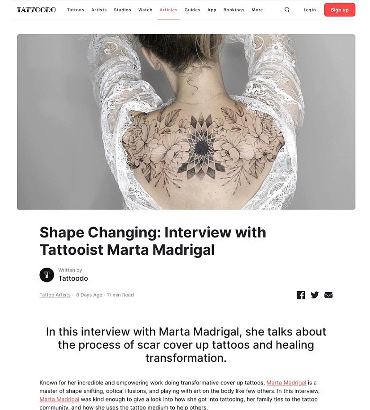 Capture de l’entretien Tattoodo avec la tatoueuse Marta Madrigal