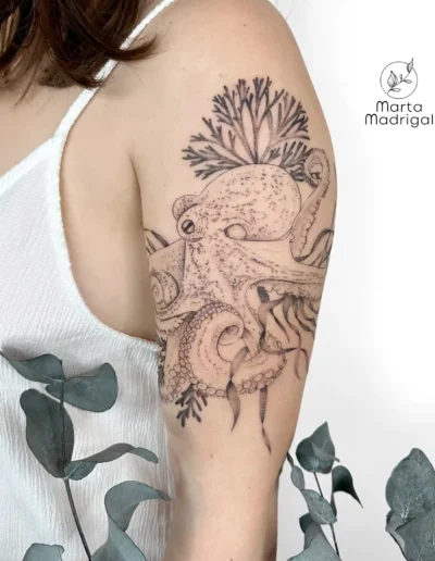 Tatouage d'un poulpe sur le bras, à Toulouse